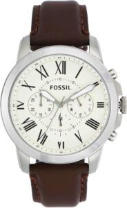 Fossil męski zegarek na rękę, kwarcowy chronograf z paskiem ze skóry lub stali szlachetnej