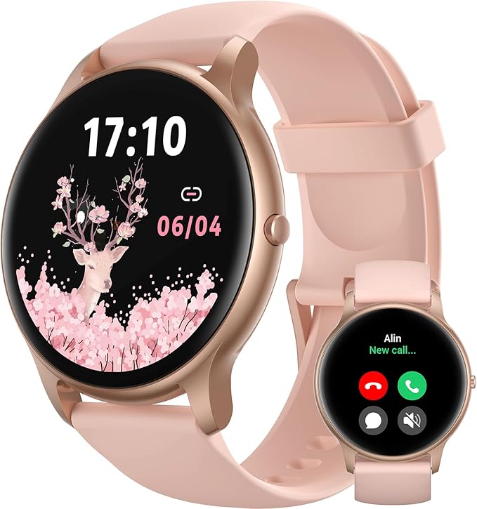 Parsonver Smartwatch dla kobiet, odbieranie/wykonywanie połączeń, monitor fitness, ekran HD, IP68, 100+ trybów sportowych, pulsometr, sen, SpO2, kroki, okrągły, Android i iOS, różowe złoto