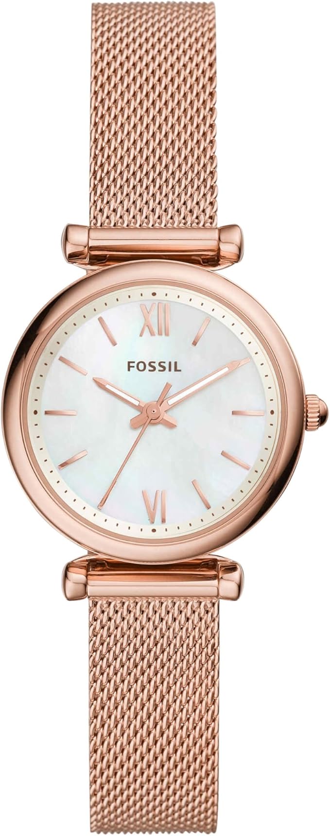Fossil damski zegarek Carlie, kwarcowy mechanizm trzywskazówkowy w kolorze różowego złota z paskiem ze stali szlachetnej