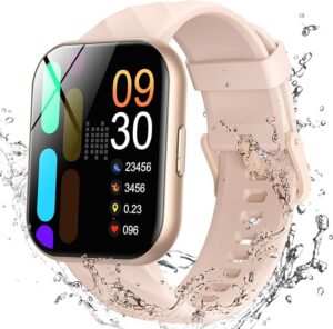 Parsonver Zegarek Smartwatch dla kobiet, 5ATM wodoodporny zegarek do pływania, 1,8" ekran HD, zegarek fitness z 100+ trybami sportowymi, monitorowanie tętna oraz snu, dla Androida i iOS, różowe złoto | Monitor aktywności fitness, pulsometr/uśpienia/spO2/kalorii, krokomierz, zegarek fitness na Androida i iPhone'a, różowe złoto