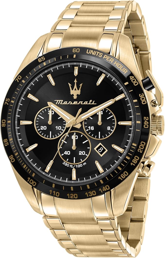 Maserati TRAGUARDO Zegarek męski, chronograf, kwarcowy - R8873612041, Złoto, 45mm, bransoletka