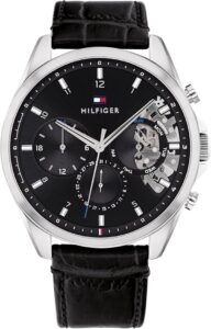 Tommy Hilfiger Analogowy wielofunkcyjny zegarek kwarcowy dla mężczyzn z siatką ze stali nierdzewnej, bransoletką ogniwową i skórzanym paskiem