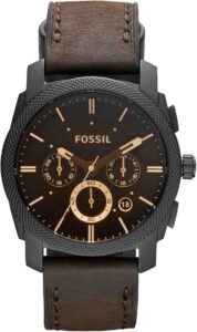 Fossil męski zegarek Machine, 42 mm, kwarcowy mechanizm z chronografem, pasek ze stali szlachetnej lub skóry