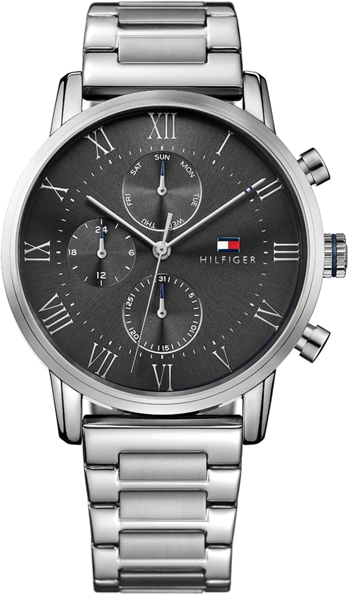 Tommy Hilfiger Analogowy, wielofunkcyjny zegarek kwarcowy dla mężczyzn, z bransoletą ze stali nierdzewnej lub paskiem skórzanym