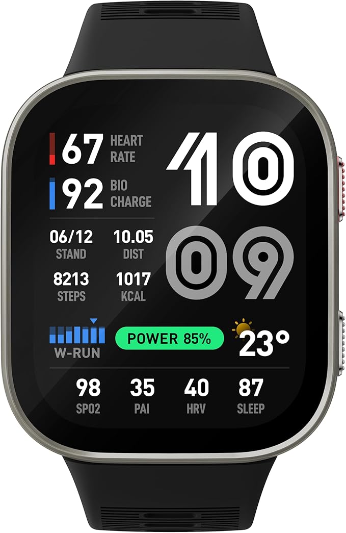 Amazfit BIP MAX 50 mm Smartwatch, wyświetlacz AMOLED 2.07", do 20 dni, GPS i mapy, pamięć 4 GB, trening hybrydowy, 150+ sport, tryb HYROX, dla Androida i iPhone'a