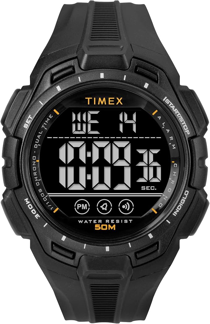 Timex Sport zegarek męski 43 mm – czarny pasek z żywicy, tarcza cyfrowa, koperta w kolorze czarnym, TW5M63700