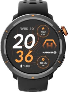 Hammer Smartwatch 2 Lite, wyświetlacz AMOLED 1,43 cala, funkcja Always-on-Display, bateria 370 mAh do 15 dni na jednym ładowaniu, wodoodporność 3 ATM, Bluetooth i przycisk SOS.