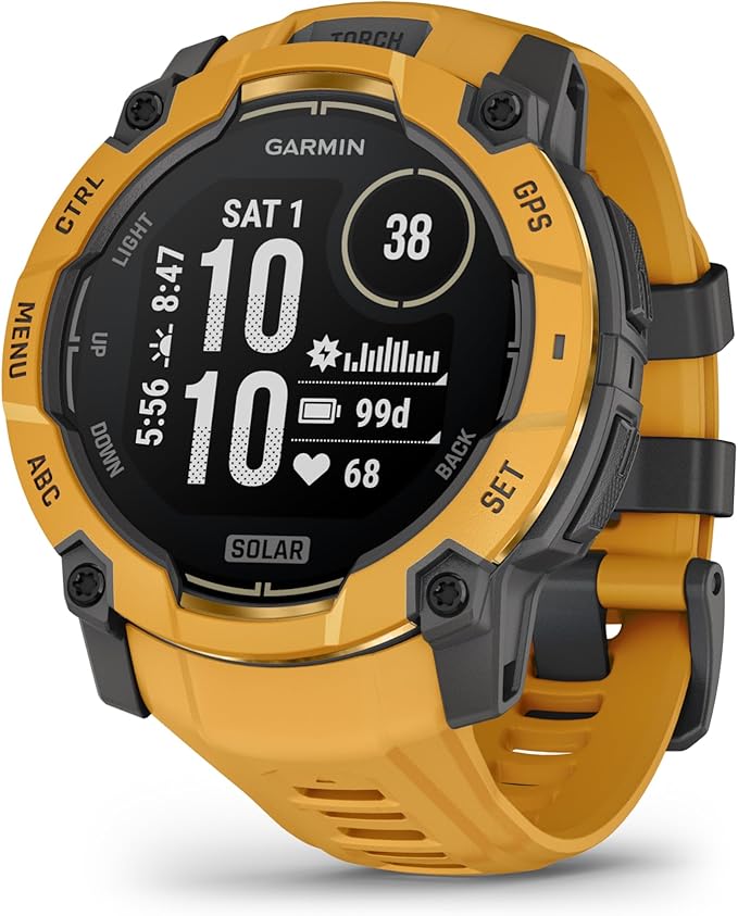 Garmin Instinct 3 SOLAR Wytrzymały Smartwatch GPS, 50 mm, Wbudowane Aplikacje Sportowe i Zdrowotne, Latarka LED, 10ATM, Sunburst
