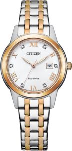 CITIZEN Damski analogowy zegarek kwarcowy z bransoletką ze stali szlachetnej FE1246-85A, biały, One Size, Bransoletka