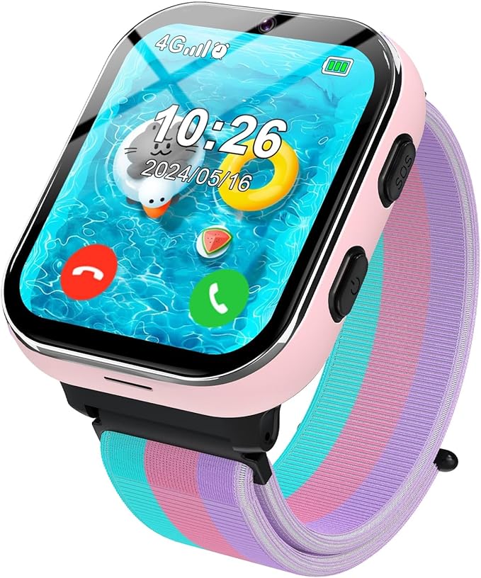 PTHTECHUS Smartwatch dla dzieci 4G, zegarek dziecięcy z funkcją połączenia telefonicznego, kilka stylów pulpitu do wyboru, dwukierunkowe połączenia, aparat, MP3, SOS, karta edukacyjna, prezent dla