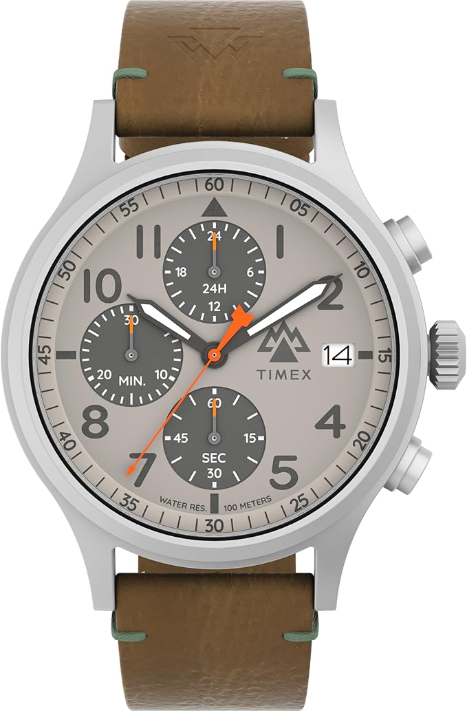 Timex Zegarek Męski Expedition North 42 mm, Brązowa Skóra, Pasek Wegański, Szybkozłączka, Szara Tarcza IP, Stalowa Obudowa TW2Y29900