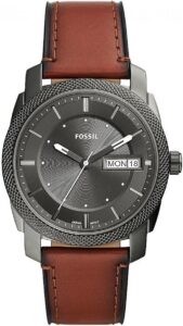 Fossil męski zegarek Machine, kwarcowy mechanizm z trzema wskazówkami i datownikiem, pasek ze stali szlachetnej lub skóry