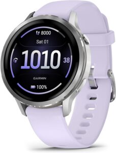 Garmin Venu 4 Premium Smartwatch GPS 41mm, AMOLED, Latarka LED, Silver/Lila | Wyświetlacz Amoled, wbudowana biała i czerwona latarka LED, Hr i Spo2/ecg, muzyka, bateria ~ 10d