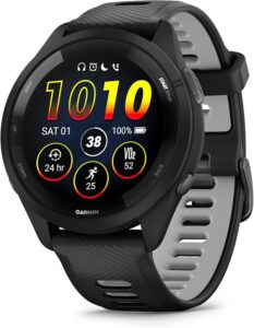 Garmin Forerunner 265 Smartwatch Do Biegania GPS 46mm, AMOLED, HRV Status, Do 13 Dni na Baterii, Czarny | Ekran dotykowy 46 mm 1,3 Amoled, wbudowany wielopasmowy GPS, wskaźniki szkoleniowe i analizy dotyczące odzyskiwania