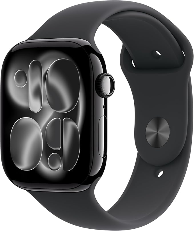 Apple Watch Series 11 GPS 46 mm Smartwatch, koperta z aluminium kolor Niedościgniona czerń, Pasek sportowy kolor czarny - M/L. Wynik snu, monitor fitness, monitorowanie stanu zdrowia
