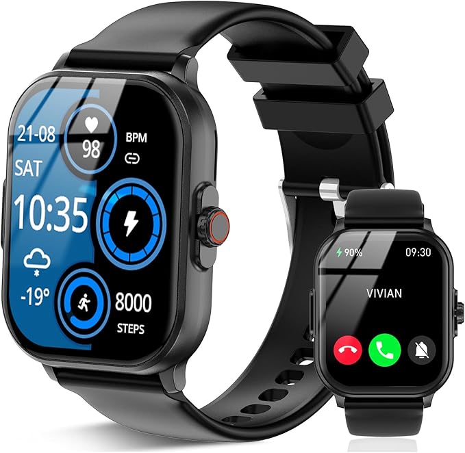flintronic Smartwatch dla Mężczyzn i Kobiet, 2.01" zegarek fitness z funkcją przyjmowania/wykonywania połączeń, monitor EKG, wodoodporny IP67, monitor tlenu we krwi, ciśnienia krwi, tętna, snu, wiele