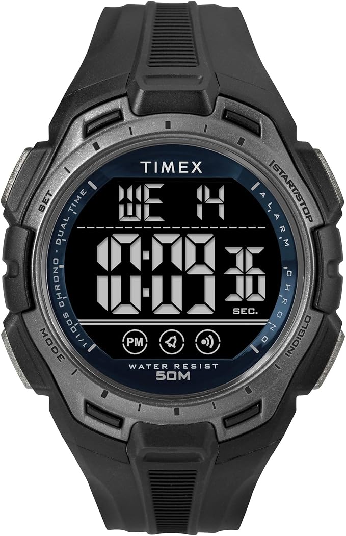 Timex Sport zegarek uniseks 43 mm – czarny pasek z PU, tarcza cyfrowa, koperta w kolorze czarnym, TW5M63800