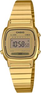 Casio LA670WGA-9D damski automatyczny zegarek cyfrowy ze stali nierdzewnej ze złotymi odcieniami, Złoto, bransoletka