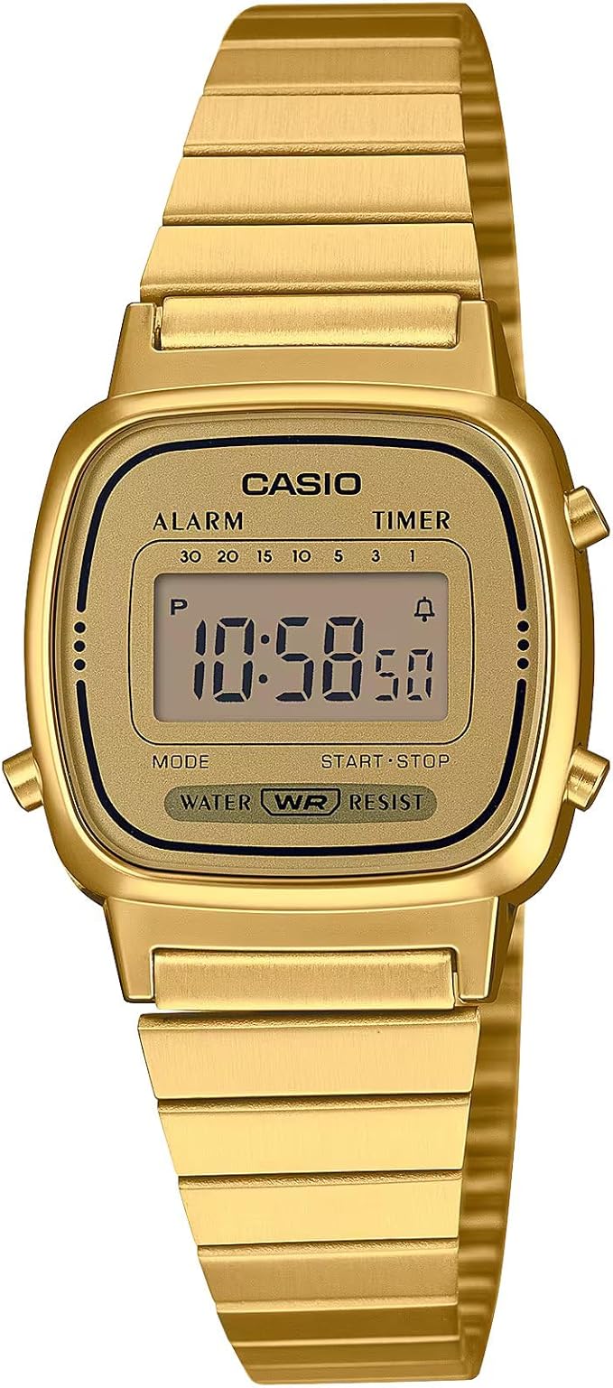 Casio LA670WGA-9D damski automatyczny zegarek cyfrowy ze stali nierdzewnej ze złotymi odcieniami, Złoto, bransoletka
