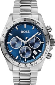 BOSS 1513755 Zegarek Męski Kwarcowy z Paskiem Stalowym, Średnica 42 mm, Srebrny