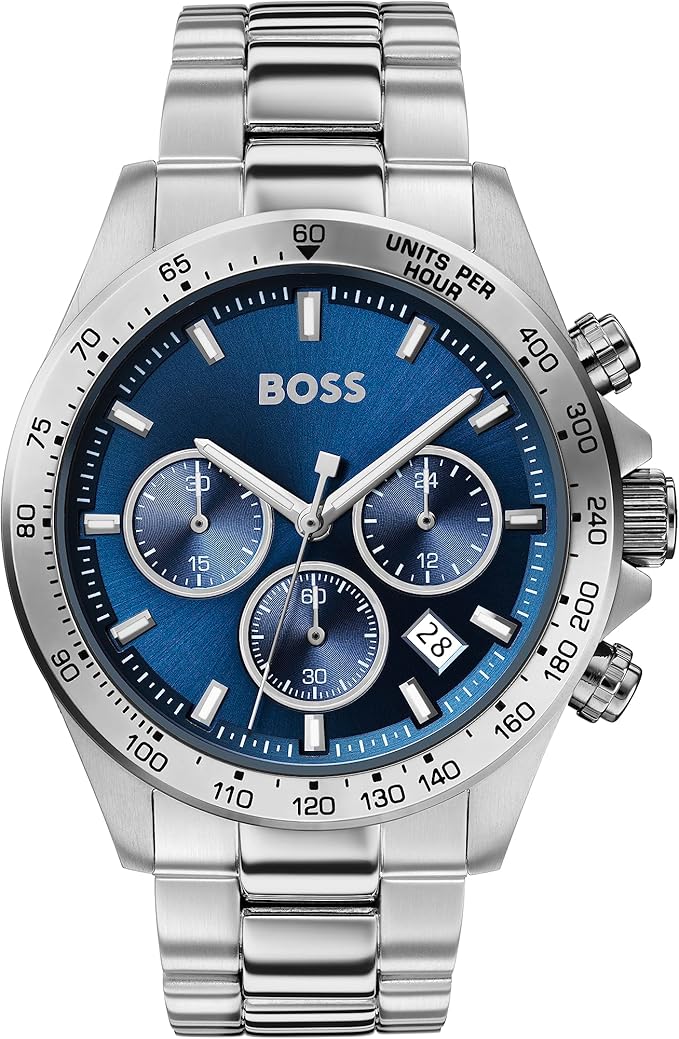 BOSS 1513755 Zegarek Męski Kwarcowy z Paskiem Stalowym, Średnica 42 mm, Srebrny