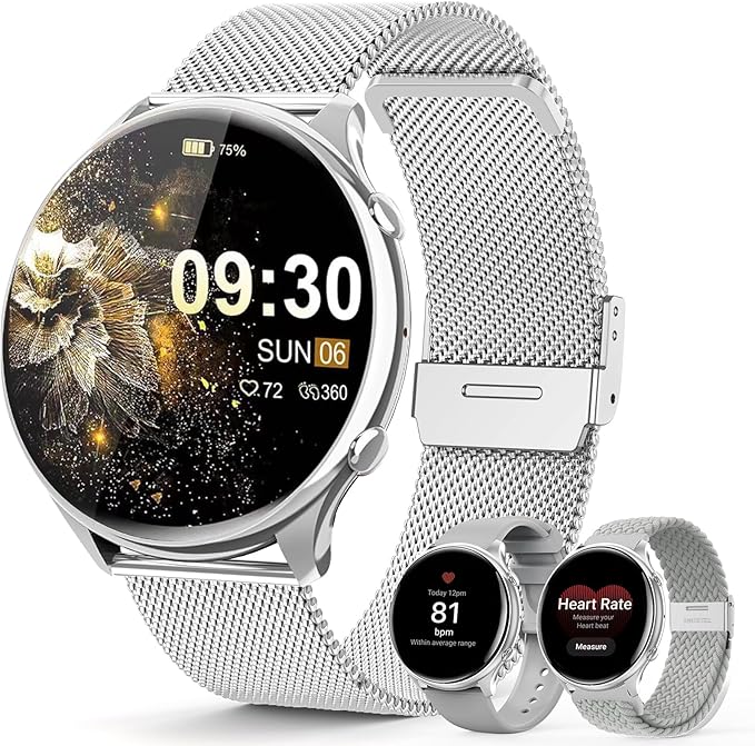 Smartwatch damski z funkcją telefonu, ekran dotykowy TFT HD 1,39", wodoszczelność IP67, 120 Sport SpO2, pulsometr, cykl menstruacyjny, monitor snu, zegarek na rękę do iOS Android, srebrny