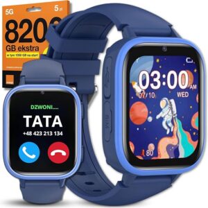 Smartwatch dla dzieci, LT36, Zegarek, Karta SIM, Dzwonienie, Aparat Kamera, 1,83" Ekran Dotykowy, 31 Gier Edukacyjnych, Polskie Menu, Krokomierz, Budzik, Slot SIM (Niebieski)