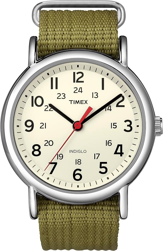 Timex Weekender 38 mm kremowa tarcza i oliwkowy zielony pasek zegarek kwarcowy