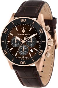 Maserati Limited Edition Męski zegarek, chronograf, analogowy, skórzany pasek, wodoodporny, kolekcja konkursowa - R8871600001, Brązowy, 43.00, pasek