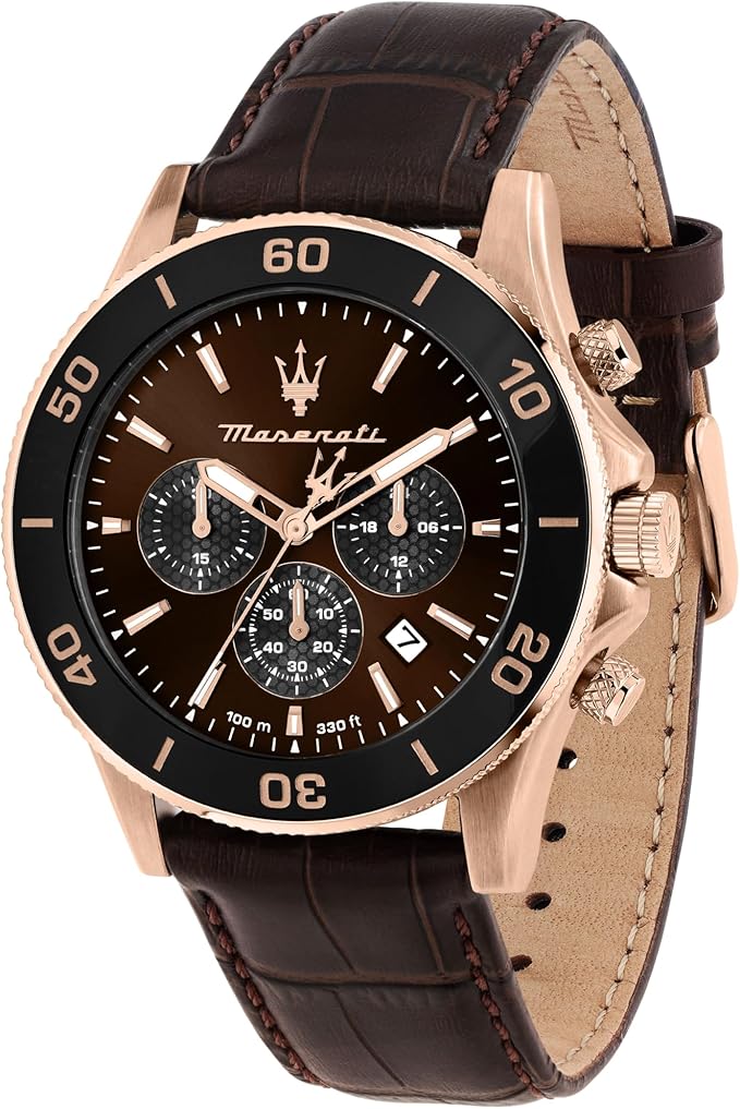 Maserati Limited Edition Męski zegarek, chronograf, analogowy, skórzany pasek, wodoodporny, kolekcja konkursowa - R8871600001, Brązowy, 43.00, pasek