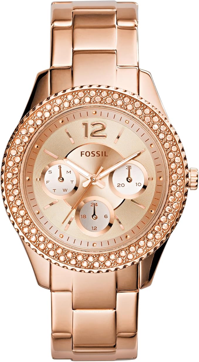Fossil Stella Zegarek damski, chronograf z paskiem ze stali szlachetnej lub skóry