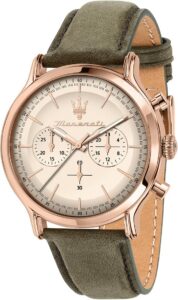 Maserati Zegarek męski, chronograf, analogowy, skórzany pasek, wodoodporny, kolekcja vintage, prezent dla mężczyzn - R8871633007, ZIELONY, 42.00, pasek