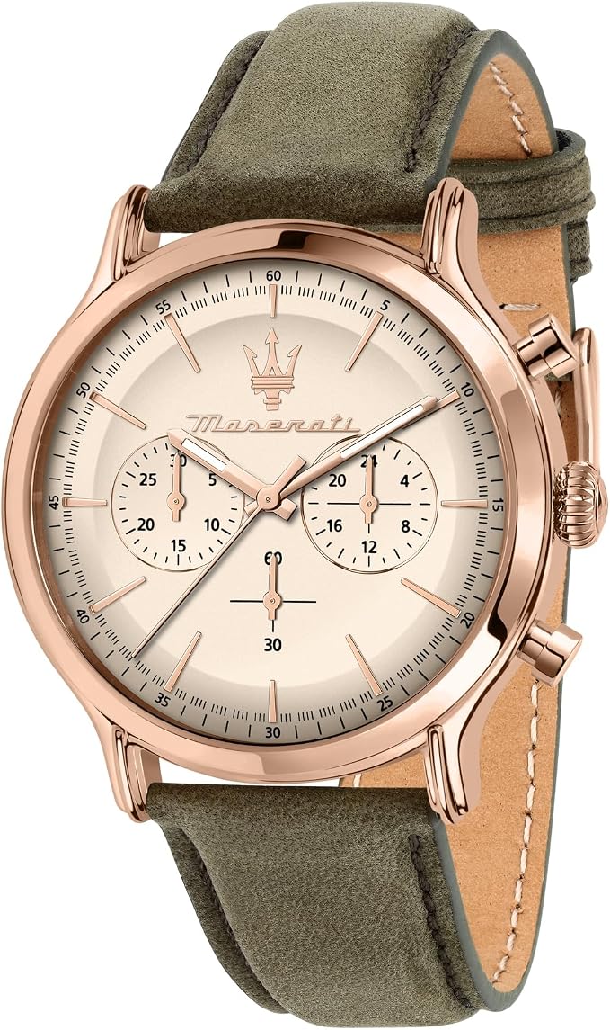 Maserati Zegarek męski, chronograf, analogowy, skórzany pasek, wodoodporny, kolekcja vintage, prezent dla mężczyzn - R8871633007, ZIELONY, 42.00, pasek