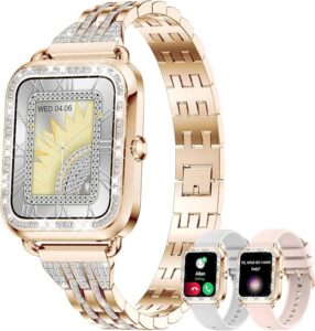Smartwatch damski z funkcją telefonu, diamentowy, kolorowy wyświetlacz 1,29", inteligentny zegarek, damski zegarek w kolorze różowego złota 110+, tryby sportowe, muzyka, smartwatch dla kobiet