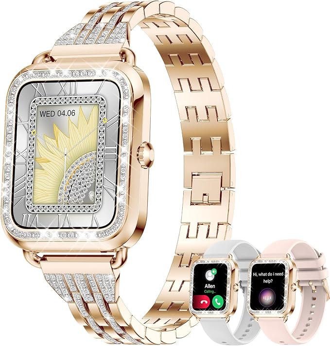 Smartwatch damski z funkcją telefonu, diamentowy, kolorowy wyświetlacz 1,29", inteligentny zegarek, damski zegarek w kolorze różowego złota 110+, tryby sportowe, muzyka, smartwatch dla kobiet