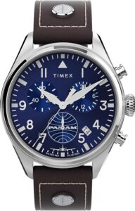 Timex Męski zegarek kwarcowy ze skórzanym paskiem Pan Am