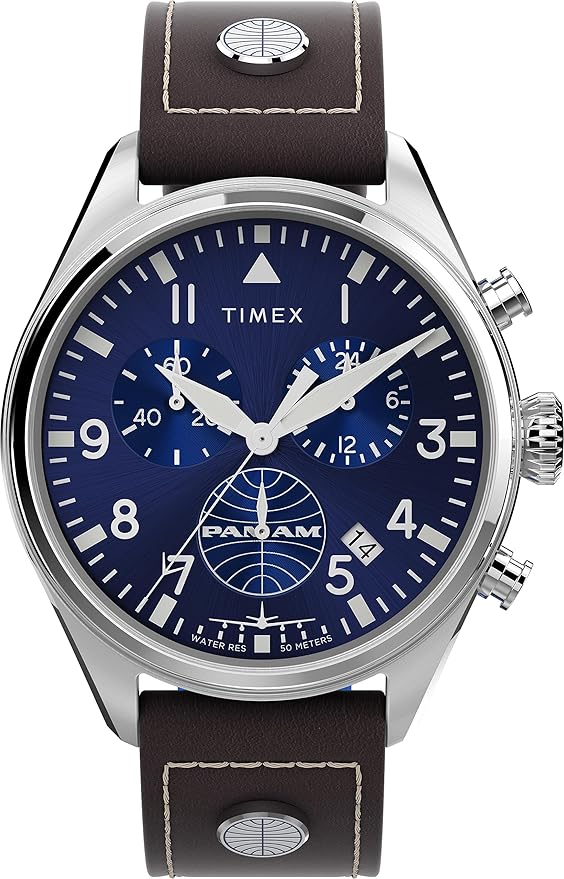 Timex Męski zegarek kwarcowy ze skórzanym paskiem Pan Am
