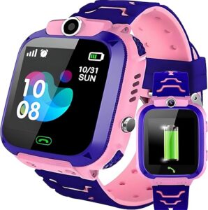 Retoo Dziecięcy smartwatch dla chłopców i dziewczynek, zegarek na rękę, Smart GPS SOS, telefon komórkowy, smartwatch dla dzieci z muzyką, budzik, tryb szkolny, latarka, różowy