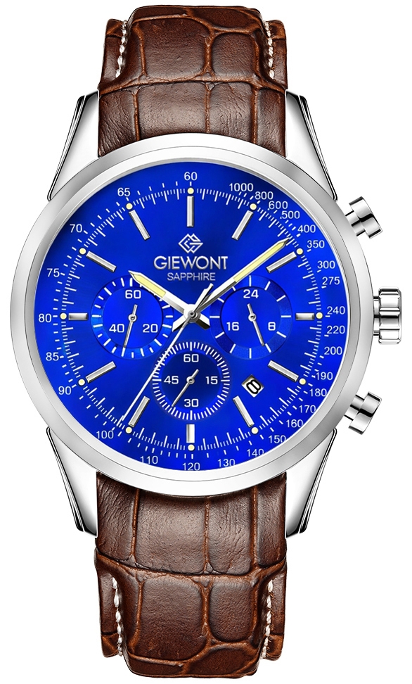 Zegarek Męski Giewont Chronograph Sapphire Srebrno Niebieski GW7650-A5