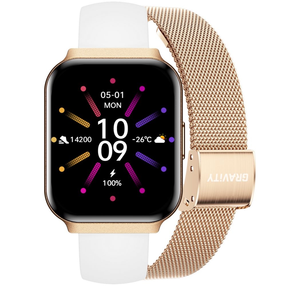 Smartwatch Gravity Różowe Złoto Pasek + Bransoleta GT44-1