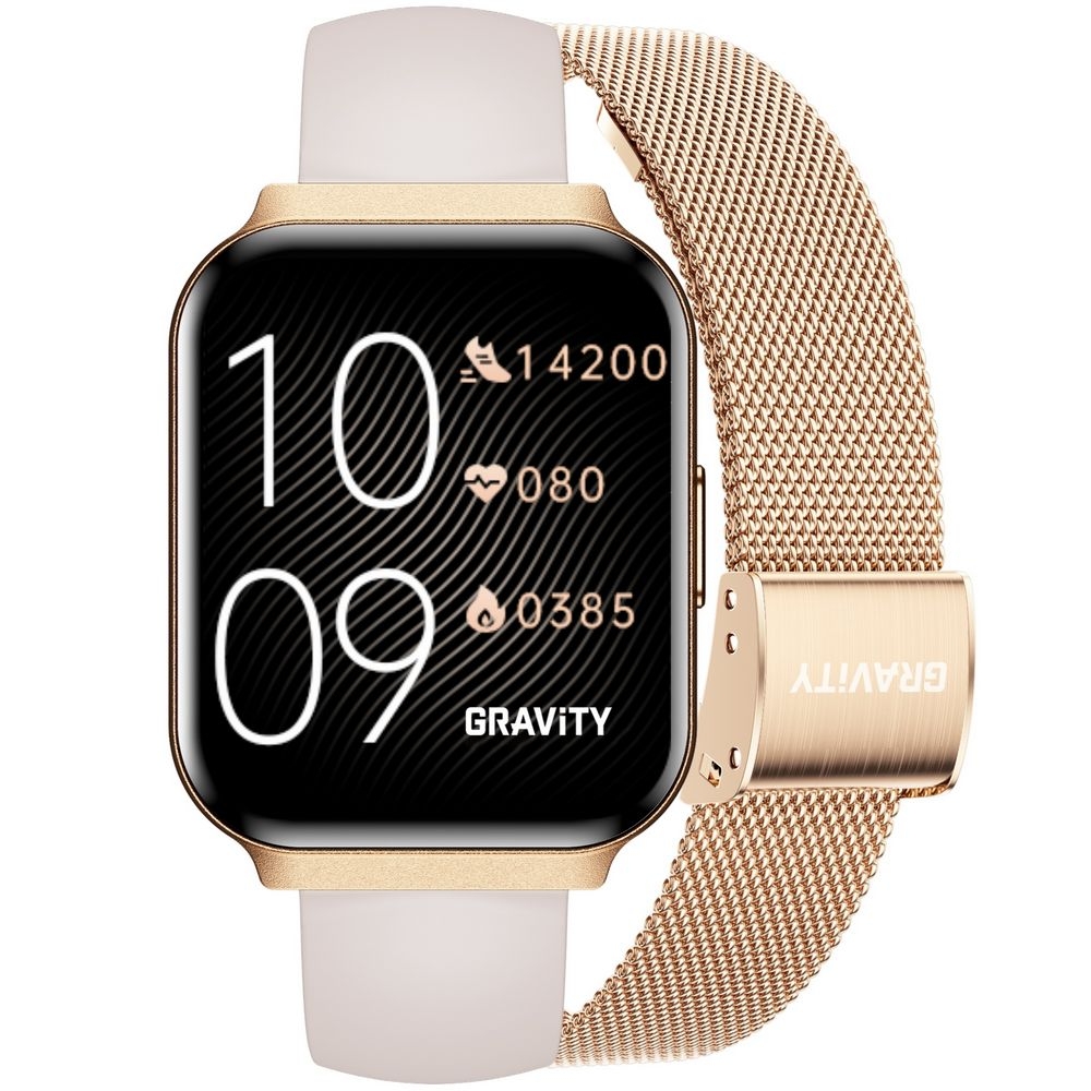 Smartwatch Gravity Różowe Złoto Pasek + Bransoleta GT44-2