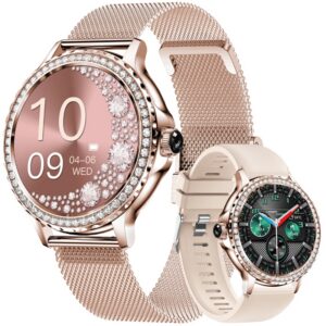 Smartwatch Damski VELTORI VT320-1 Złota Bransoleta + Różowy Pasek Silikonowy
